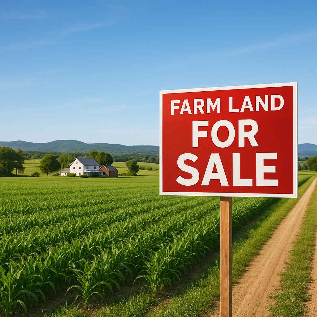 Lush green farmland with clear skies, ideal for agriculture, investment, or building – discover affordable farmland for sale near you in 2025