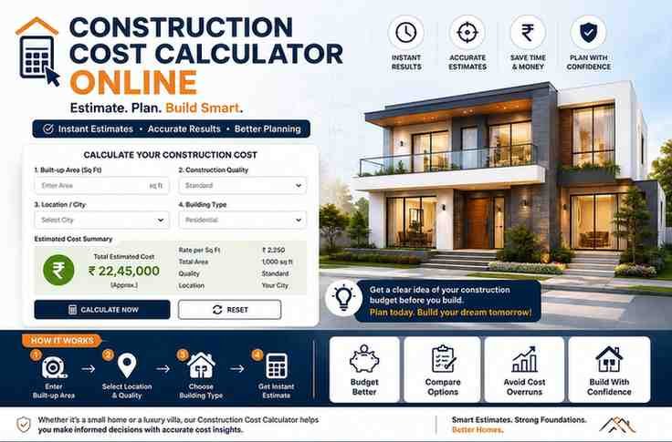 Construction Cost Calculator Online for estimating house construction costs per square foot