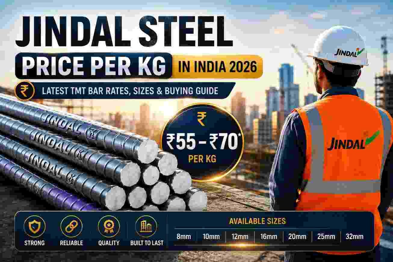 Jindal Steel price per kg in India 2026 showing Jindal Panther TMT bar rates